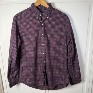 Polo Ralph Lauren Button‎ Down Shirt Large Red Navy Plaid Classic Long Sleeve